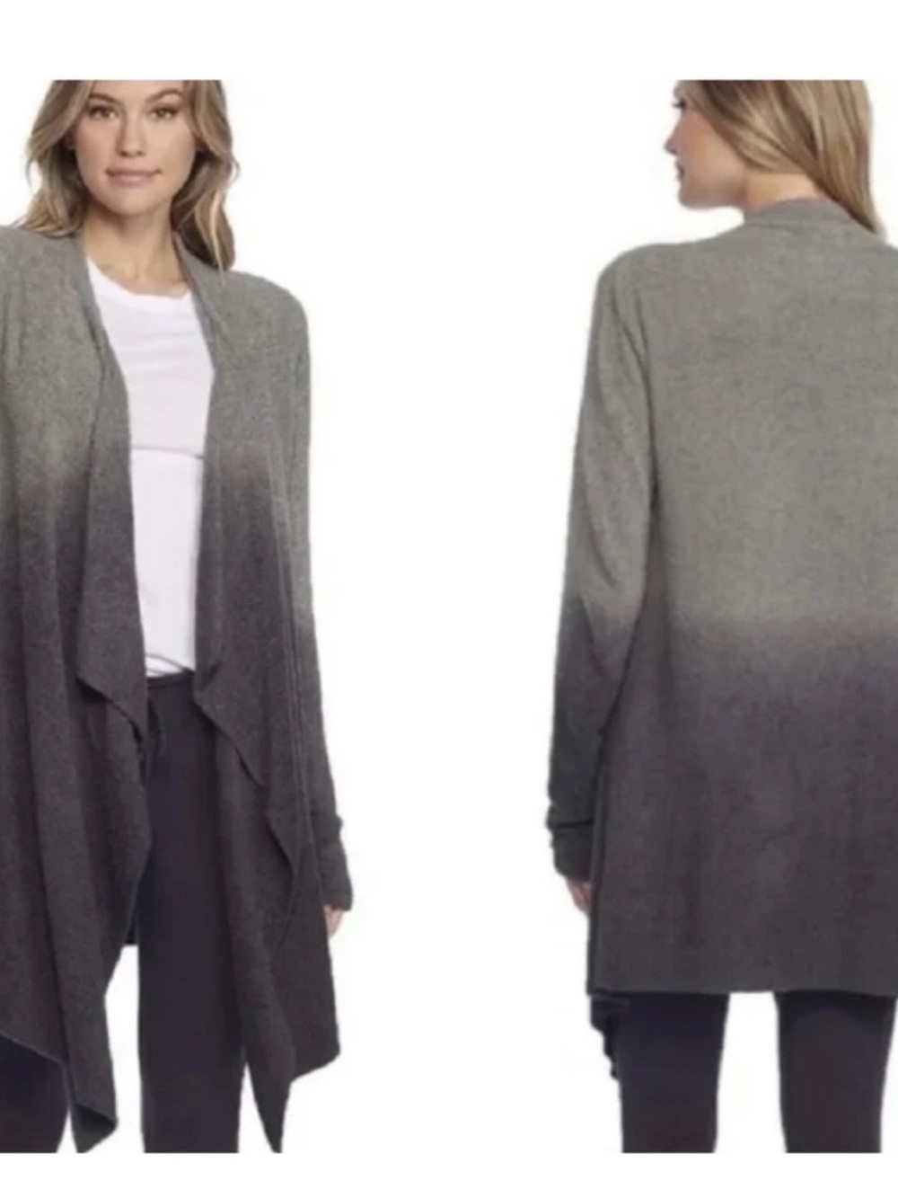 Barefoot Dreams Women's Gray Ombre Open-Front Cardigan Sweater L/XL